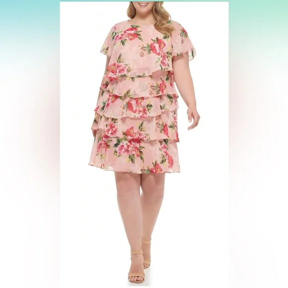 Jessica Howard | Dresses | Jessica Howard Womens Layered Ruffle Butterfly  Sleeve Printed Chiffon Dress Nwt | Poshmark